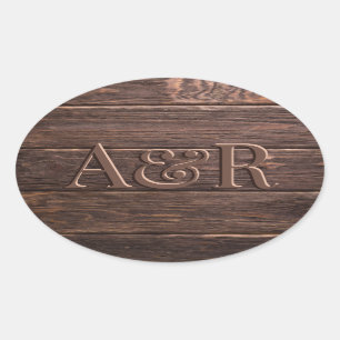 Ovale Sticker effet Bois foncé monogramme,