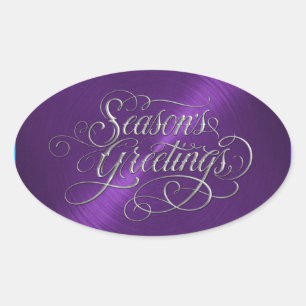 Ovale Sticker en argent Bonnes Fêtes violettes