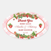 Ovale Sticker en Merci de Baby shower de fraise rose (Devant)