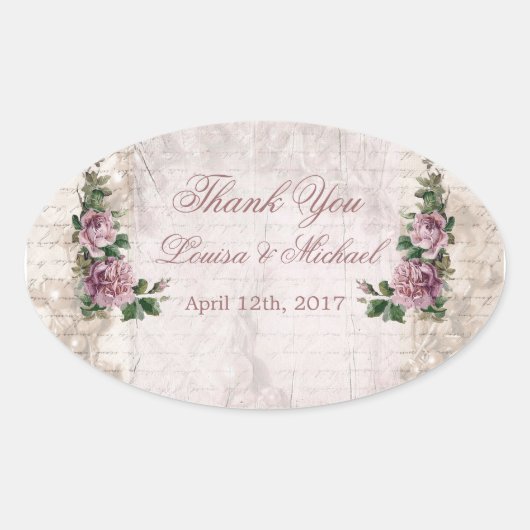 Ovale Sticker en Merci Mariage rose rose vintage (Devant)
