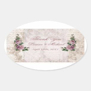 Ovale Sticker en Merci Mariage rose rose vintage