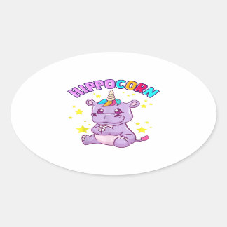 Ovale Sticker Hippo Lucky - Idée cadeau mignonne