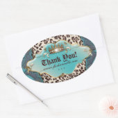 Ovale Sticker Leopard de mode Bijoux Couronne Turquoise (Enveloppe)