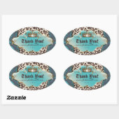 Ovale Sticker Leopard de mode Bijoux Couronne Turquoise (Feuille)