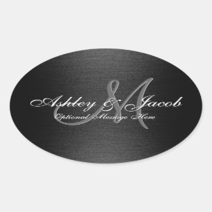 Ovale Sticker Mariage noir et blanc monogramme élégant