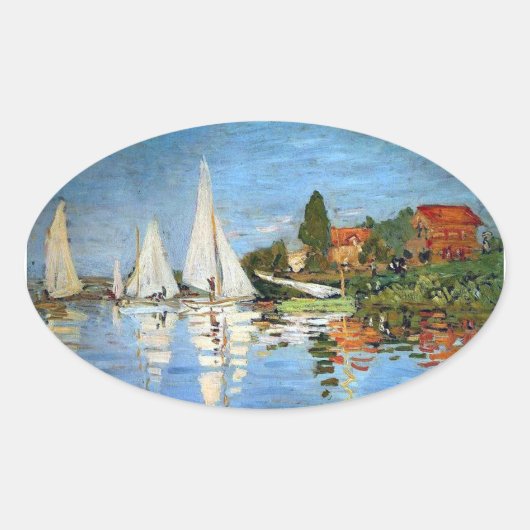 Ovale Sticker Monet Impressionism Boats (Devant)