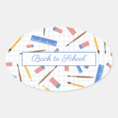 Ovale Sticker Motif Fournitures scolaires (Devant)