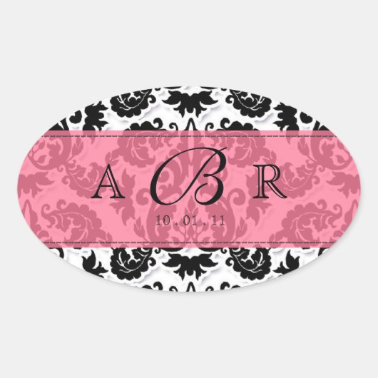 Ovale Sticker noir, blanc n Lime Fleur de Lis Damask (Devant)