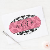 Ovale Sticker noir, blanc n Lime Fleur de Lis Damask (Enveloppe)
