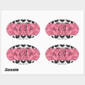 Ovale Sticker noir, blanc n Lime Fleur de Lis Damask (Feuille)