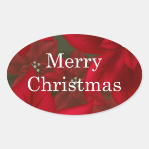 Ovale Sticker Oval Rouge Poinsettia Noël