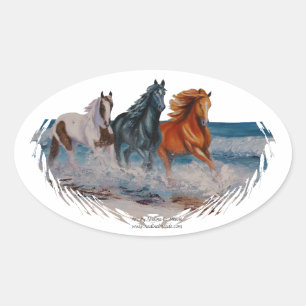 Ovale sticker, Paarden in het surf Sticker