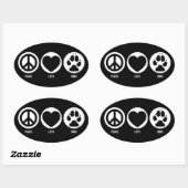 Ovale Sticker Peace Love Dogs (Feuille)