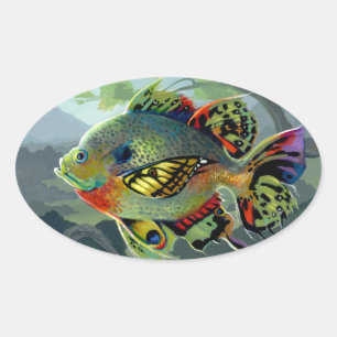 Ovale Sticker "Poissons Volants : Étude II"