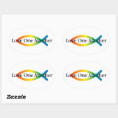 Ovale Sticker Rainbow Fish Love (Feuille)