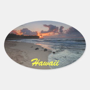 Ovale Sticker Sunrise Beach Shipwreck