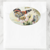 Ovale Sticker vintage à fleurs papillon de printemps (Sac)
