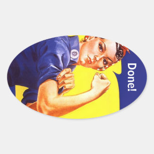 Ovale Sticker Vintage Rosie Le Riveter terminé ! ou? tex