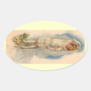 Ovale Sticker Vintage Victorian Bride Roses Mariage Gown