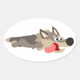 Ovale Sticker Wolf de caricature de la flotte mignonne