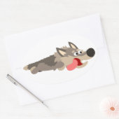 Ovale Sticker Wolf de caricature de la flotte mignonne (Enveloppe)