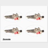 Ovale Sticker Wolf de caricature de la flotte mignonne (Feuille)