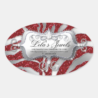 Ovale Sticker Zebra Luxury Jewelry Rouge Sparkle Argent