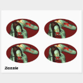 Ovale Sticker Zombie Pin-Up (Feuille)