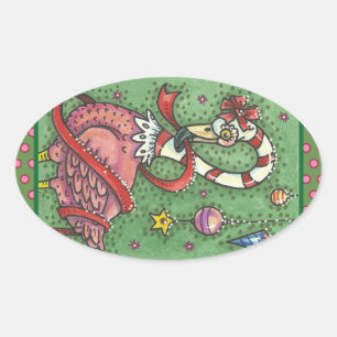 OVALE SUCRE DE CANNE PINK FLAMANT ROSE CHRISTMAS STICKER