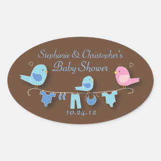 Ovale Sweet Bird Family Blue Baby Boy Sticker douche gar