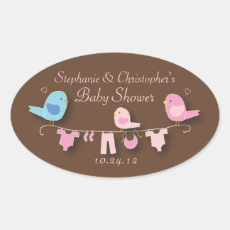 Ovale Sweet Bird Family Rose Baby Girl Douche Sticker