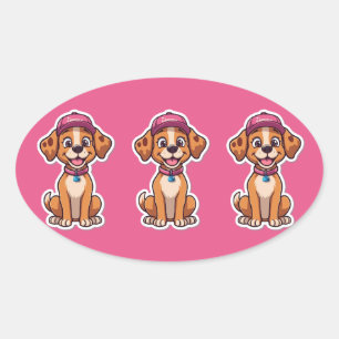 Ovale Sweet Cartoon Chien - Happy Puppy dans Sticker Cas