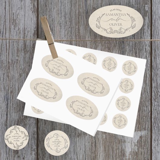Ovale Vintage Minimalist Wedding Sticker