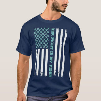OVARIAN AMERICAN VLAG Haar gevecht is mijn Blauwgr T-shirt