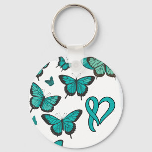 Ovarian Cancer Awareness Lint en Vlinder Sleutelhanger