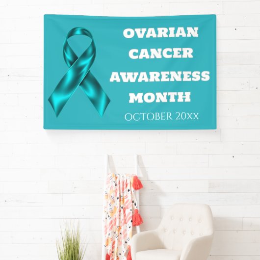 Ovarian Cancer Awareness Month teal ribbon DIY Spandoek (Insitu)