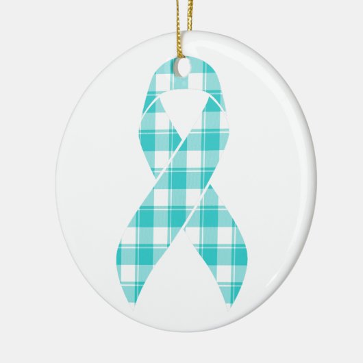 Ovarian Cancer Awareness Plaid Teal Ribbon Keramisch Ornament (Links)
