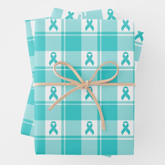 Ovarian Cancer Awareness Plaid Wrapping Paper Teal (In situ)