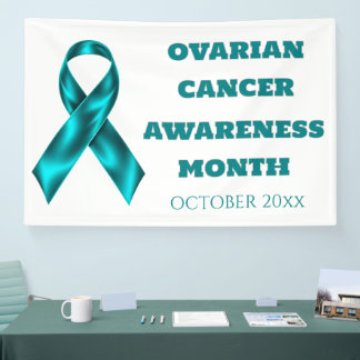 Ovarian Cancer Awareness teal on white ribbon Spandoek