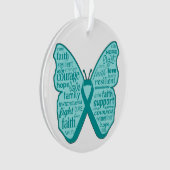 Ovarian Cancer Butterfly Collage of Words Ornament (voorkant)