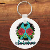 Ovariumkanker Overlevende Roos Tattoo Sleutelhanger (Voorkant)