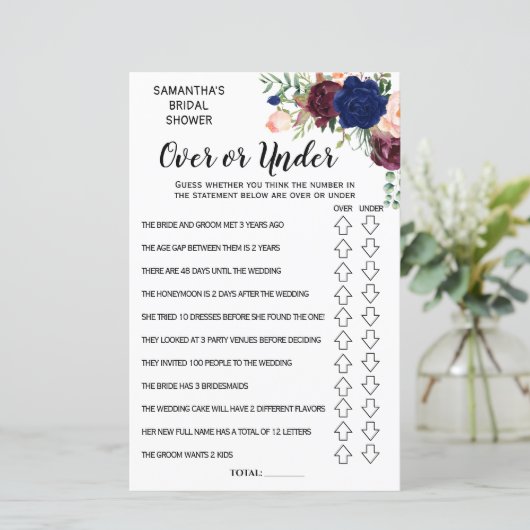 Ove of Under bruiloftsshower spaans Engels spel (Staand voorkant)