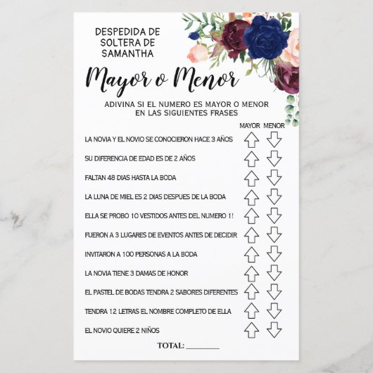 Ove of Under bruiloftsshower spaans Engels spel (Achterkant)