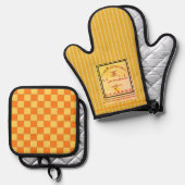 Oven Mitt and Pot Holder Orange Yellow Ovenwant & Pannenlap Set (Voorkant / Achterkant)