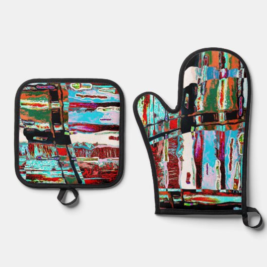 Oven Mitt and Pot Holders – Collapse Reflection  Ovenwant & Pannenlap Set (Voorkant)