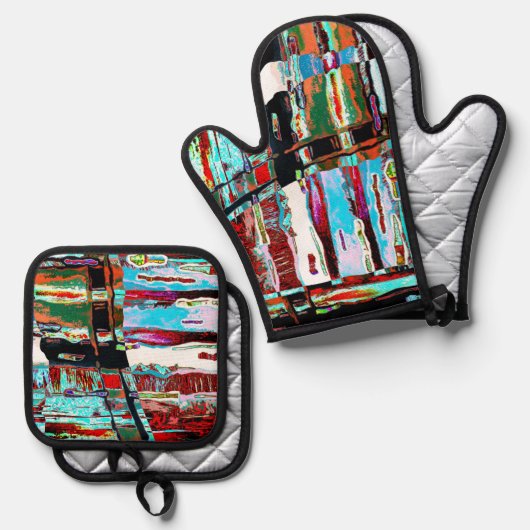 Oven Mitt and Pot Holders – Collapse Reflection  Ovenwant & Pannenlap Set (Voorkant / Achterkant)