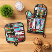 Oven Mitt and Pot Holders – Collapse Reflection  Ovenwant & Pannenlap Set (Top down)