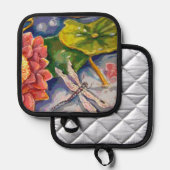 Oven Mitt en Pot Houders - Dragonfly & Waterlelie (Voorkant / Achterkant)