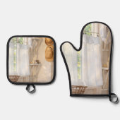 Oven Mitt & Pot Holder Set Curtain in the Wind (Voorkant)