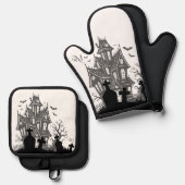 Oven Mitt & Pot Holder Set : HALLOWEEN House #1 (Voorkant / Achterkant)